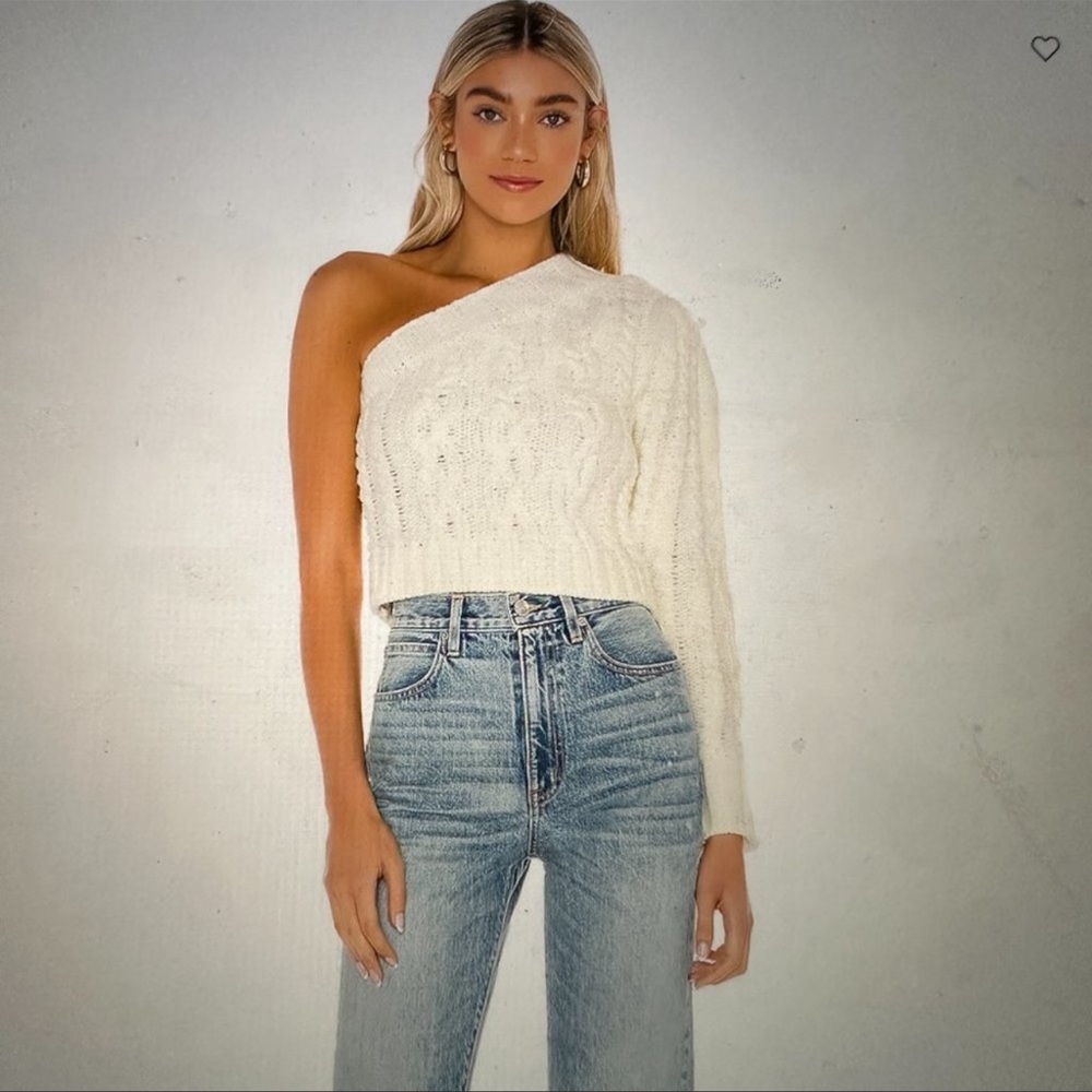 For love & lemons white one-shoulder sweater